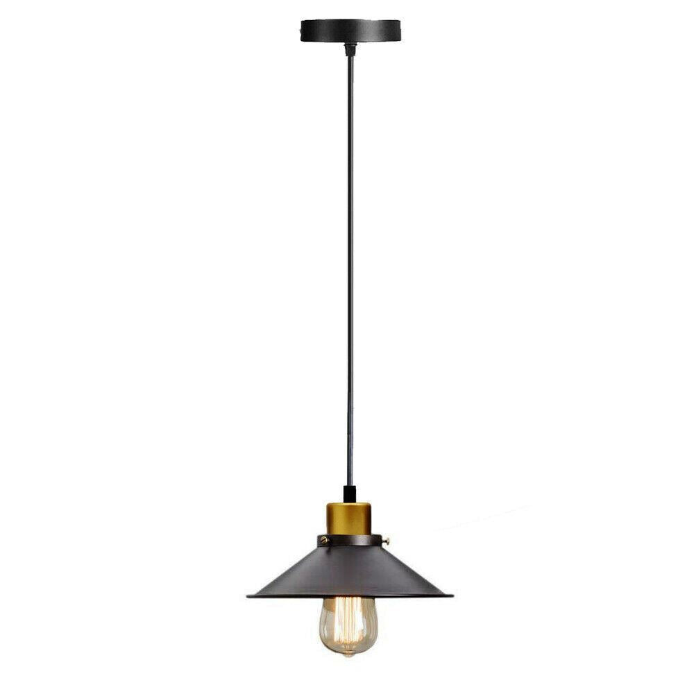 Vintage Black Metal Lampshade Pendant Ceiling Light showcasing a sleek black finish and adjustable fabric-covered wire.