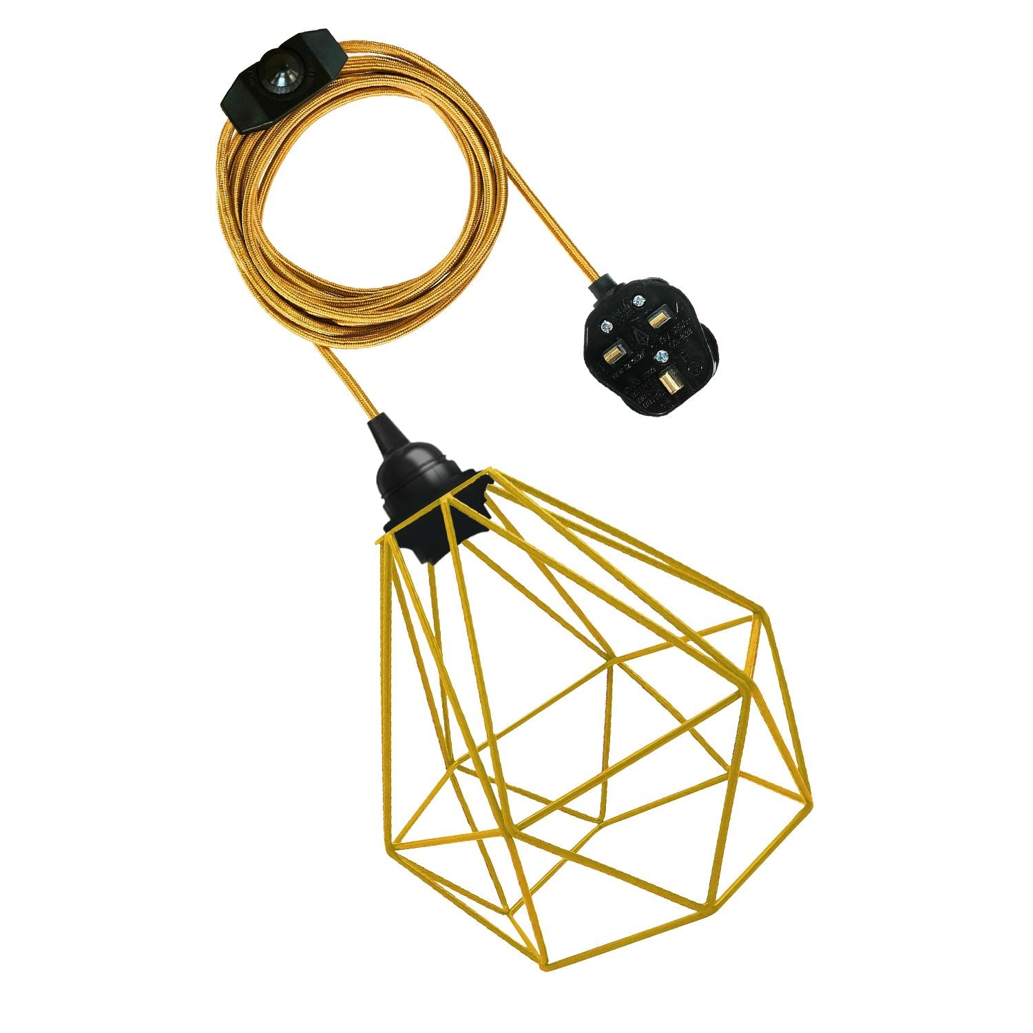 Vintage Fabric Flex Cable Plug in Pendant Lamp with E27 fitting, featuring a stylish metal cage and colorful fabric cable.