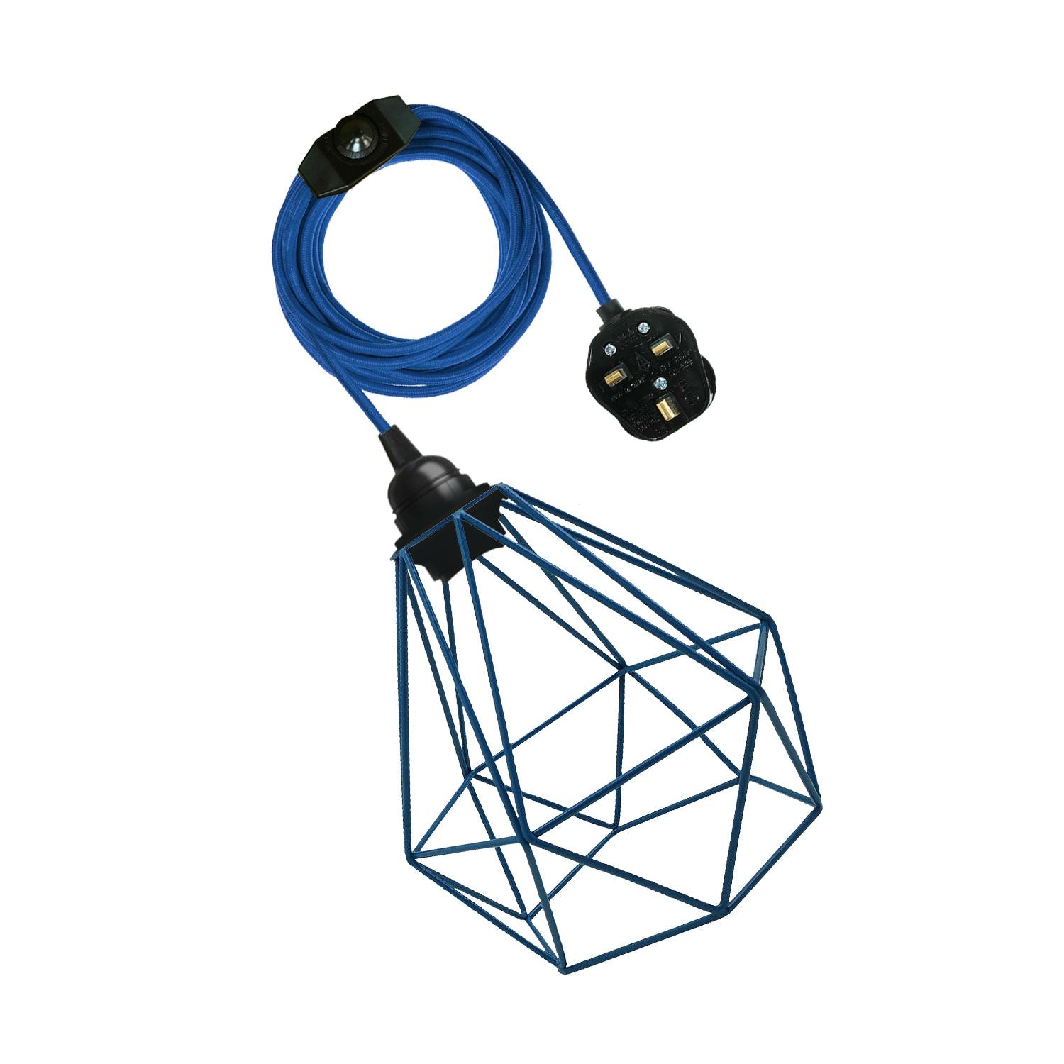 Vintage Fabric Flex Cable Plug in Pendant Lamp with E27 fitting, featuring a stylish metal cage and colorful fabric cable.