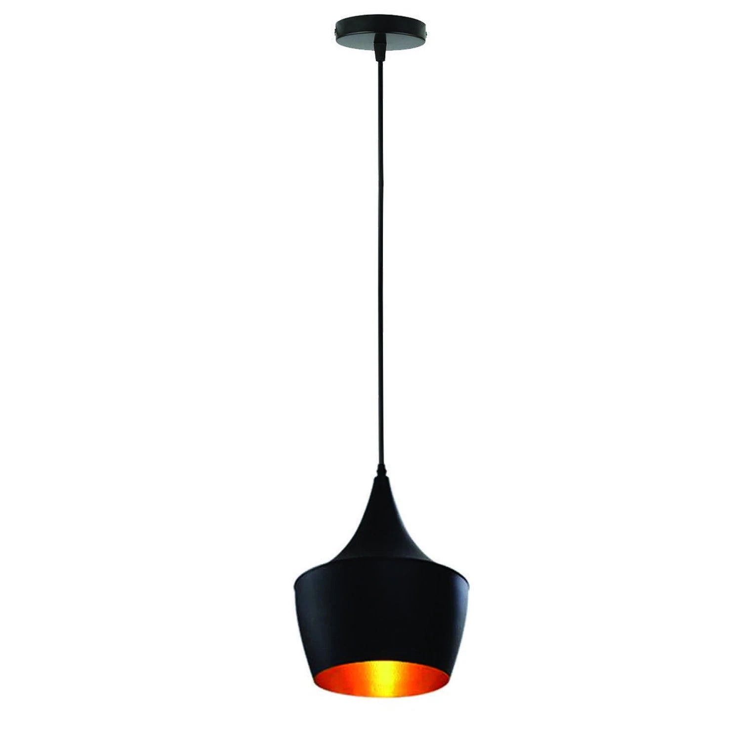 Vintage Golden Interior Elegant Wide Ceiling Pendant with black finish and adjustable cable, perfect for adding charm to any room.