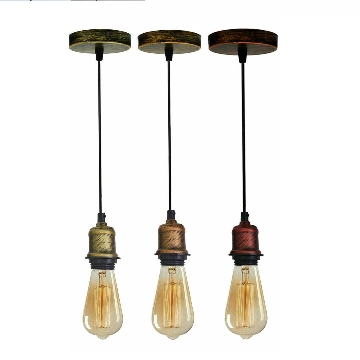 Vintage hanging pendant light with E27 socket lamp holder, featuring a stylish metal shade and a 95cm cable, available in multiple colors.