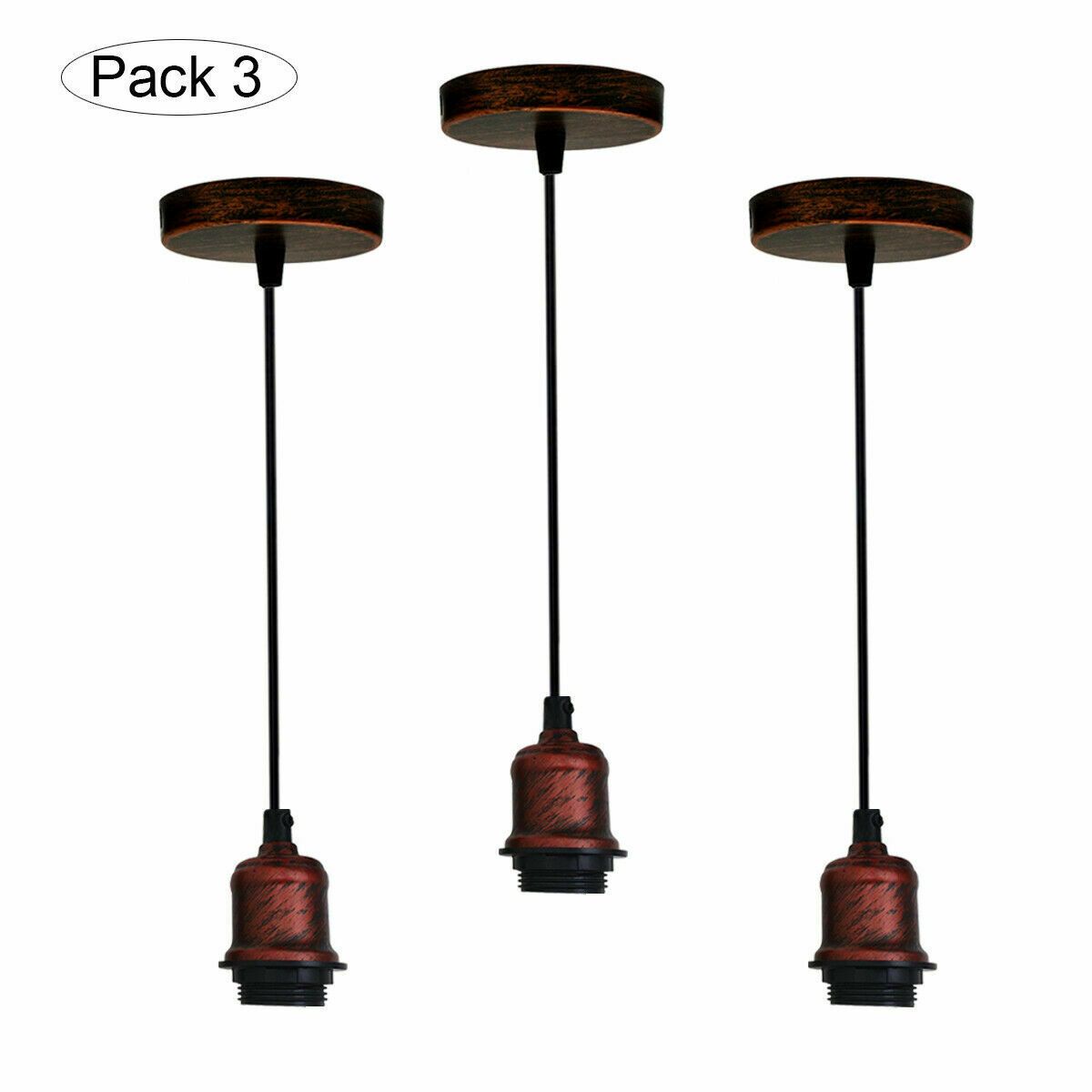 Vintage hanging pendant light with E27 socket lamp holder, featuring a stylish metal shade and a 95cm cable, available in multiple colors.