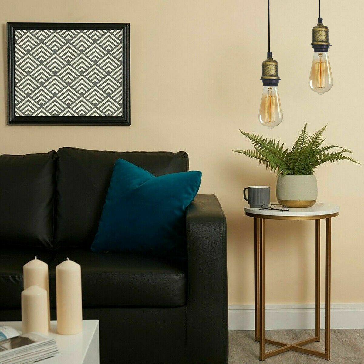 Vintage hanging pendant light with E27 socket lamp holder, featuring a stylish metal shade and a 95cm cable, available in multiple colors.