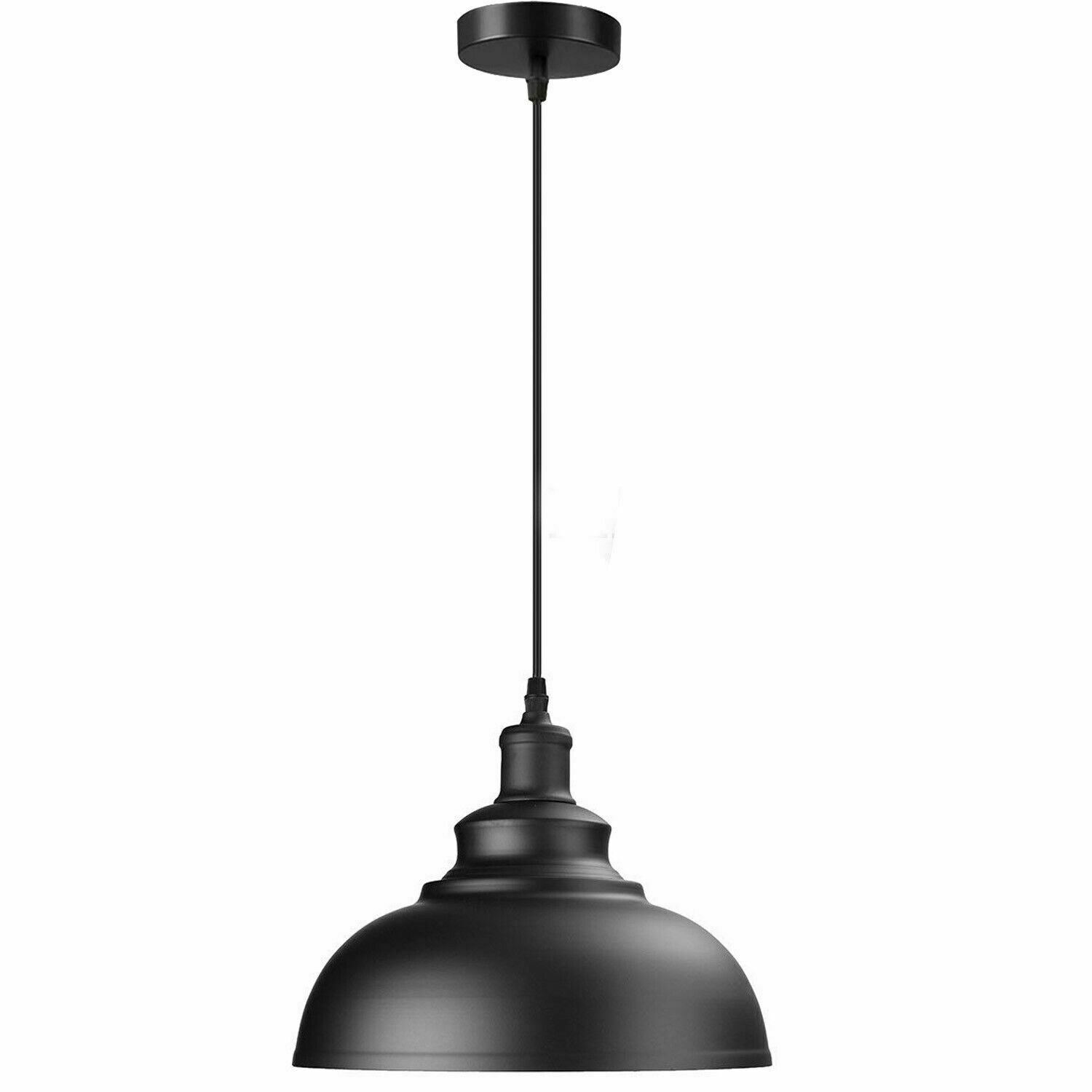 Vintage Industrial Black Metal Curvy Shade Pendant Light with satin nickel finish and E27 holder, ideal for modern interiors.