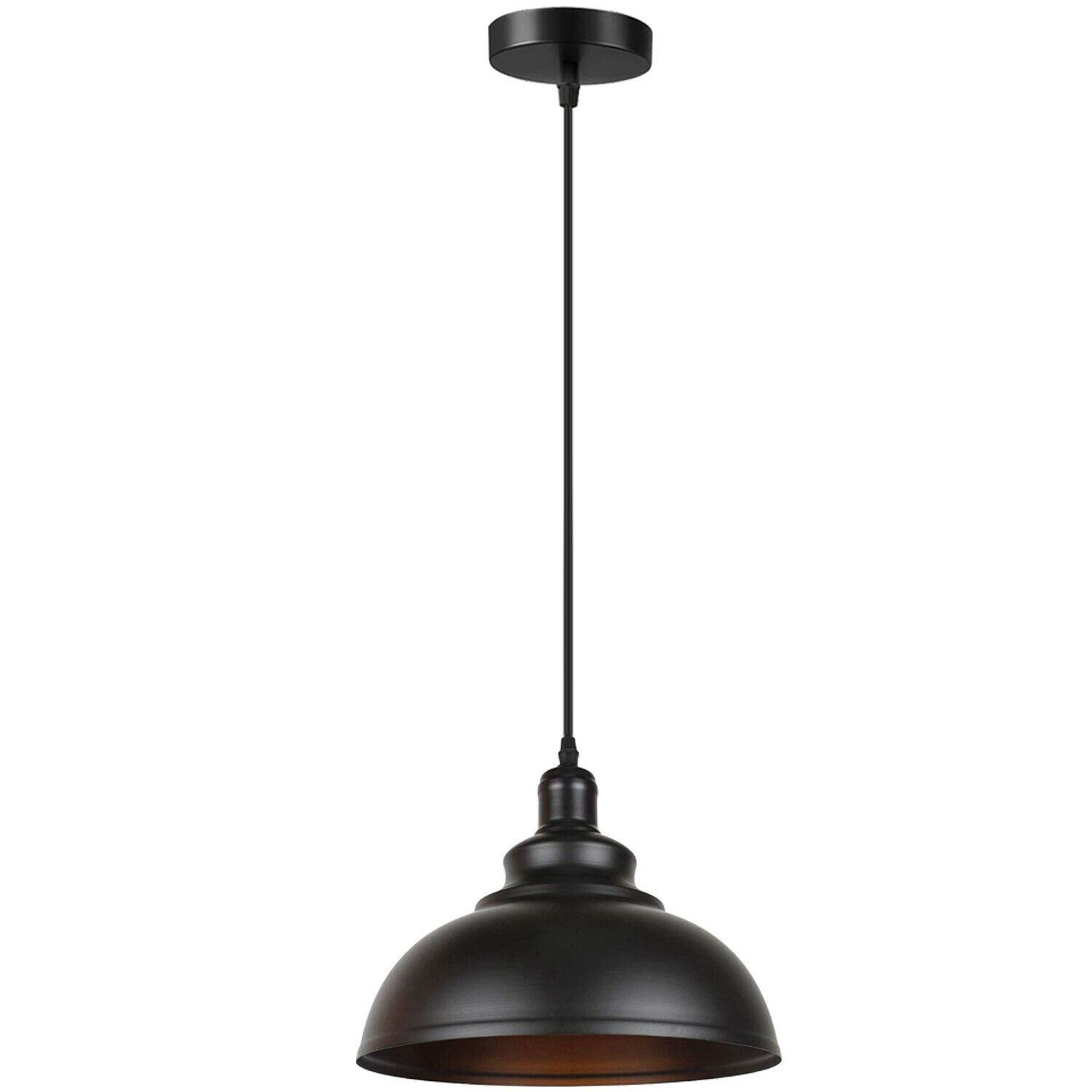 Vintage Industrial Black Metal Curvy Shade Pendant Light with satin nickel finish and E27 holder, ideal for modern interiors.