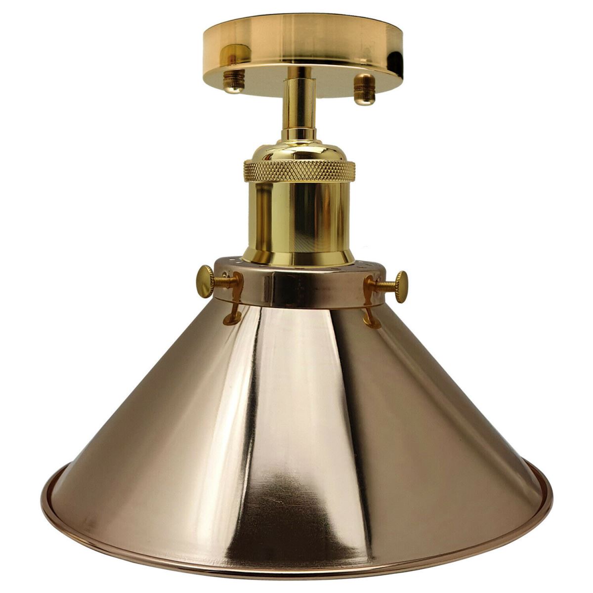 Vintage Industrial Ceiling Light with French Gold shade, showcasing a retro design and E27 lamp base.