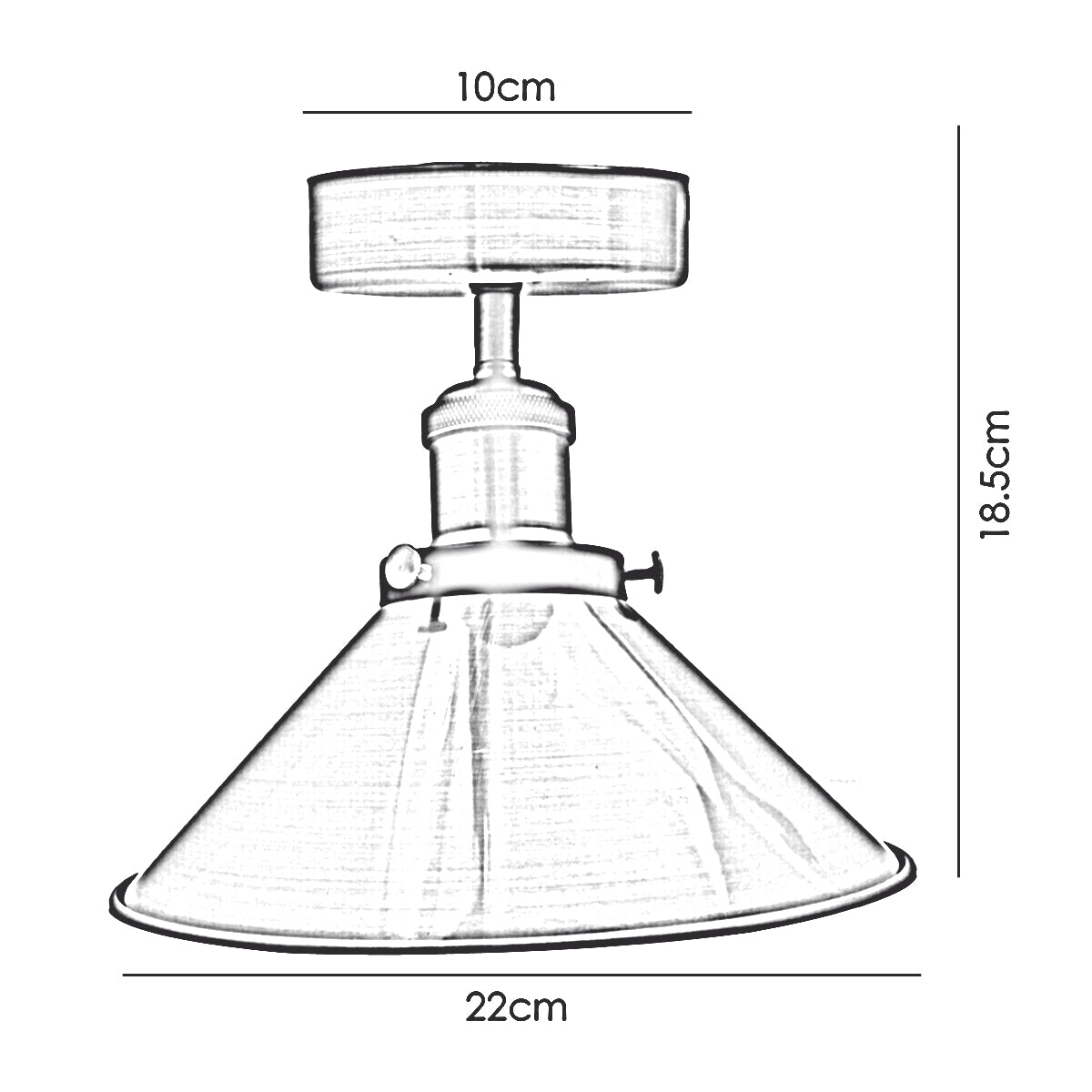 Vintage Industrial Ceiling Light with French Gold shade, showcasing a retro design and E27 lamp base.