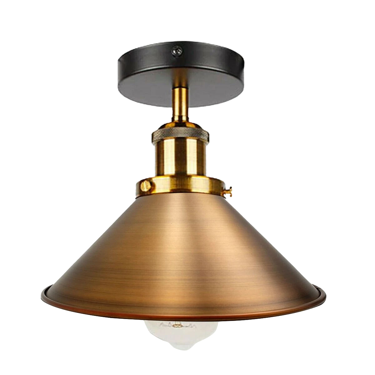 Vintage Industrial Ceiling Light with retro yellow brass shade, showcasing its elegant design and warm glow.