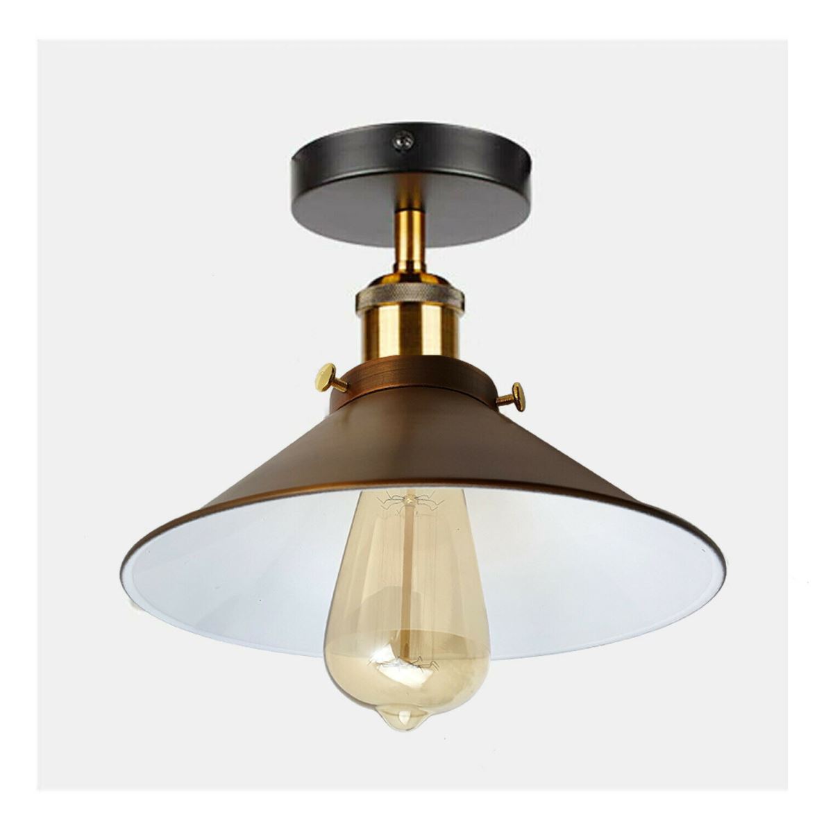 Vintage Industrial Ceiling Light with retro yellow brass shade, showcasing its elegant design and warm glow.