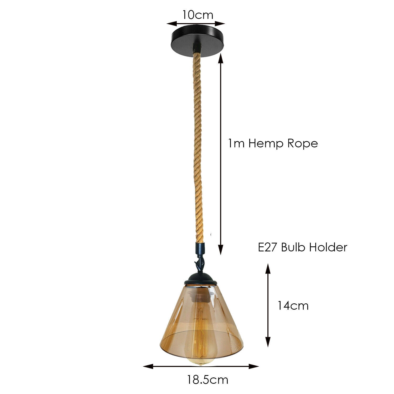 Vintage Industrial Glass Lampshade with hemp rope and metal accents, showcasing a stylish pendant light design.