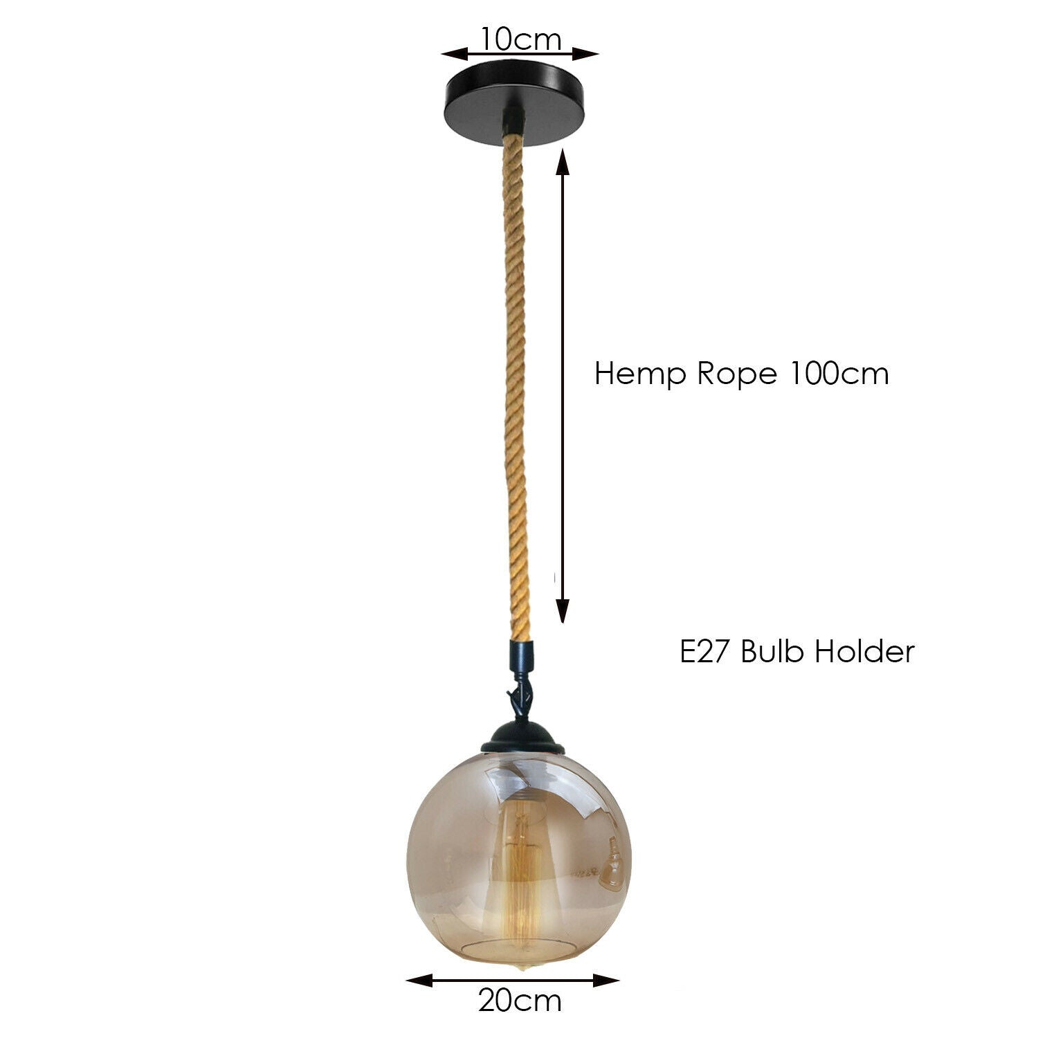 Vintage Industrial Glass Lampshade with hemp rope and metal accents, showcasing a stylish pendant light design.