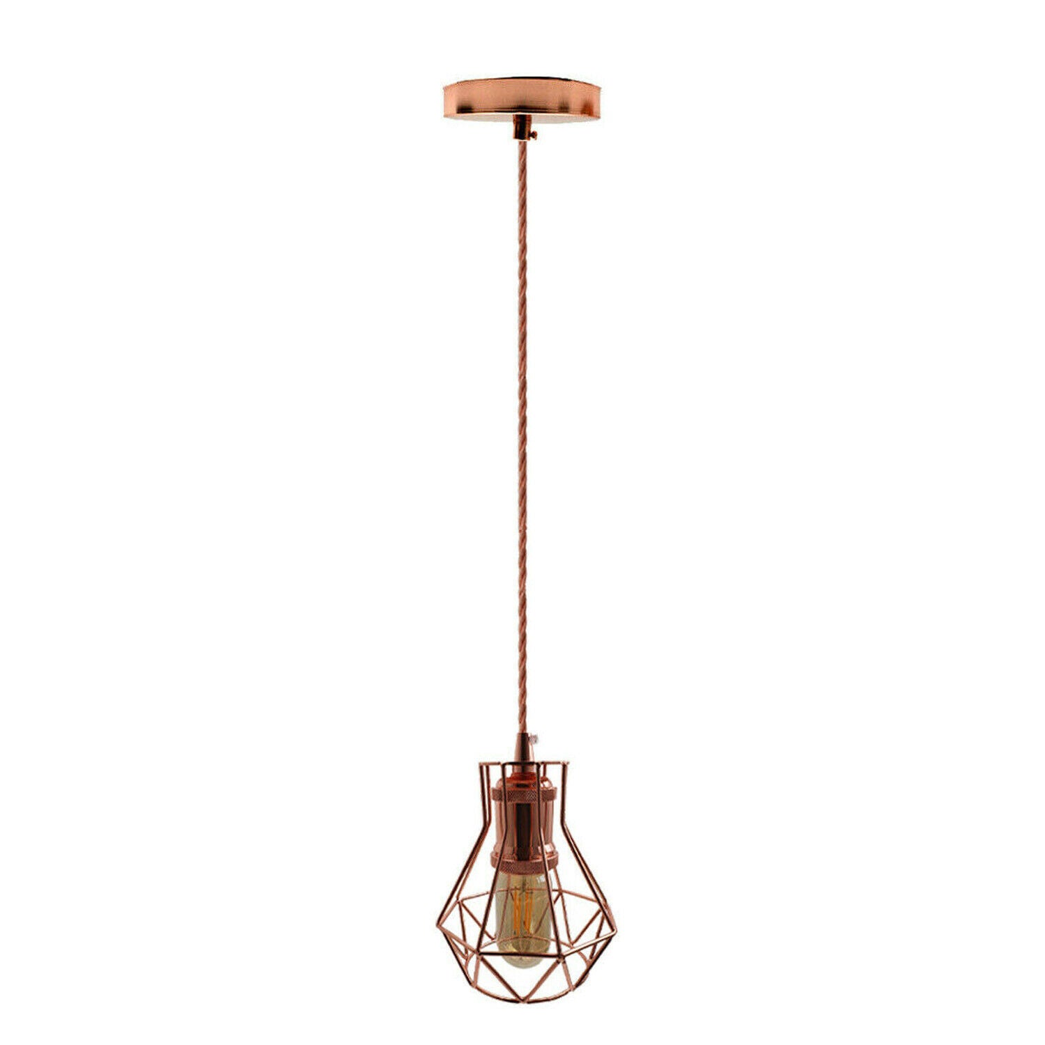 Vintage Industrial Lamp Light with Antique Retro design in rose gold finish, featuring an E27 fitting and a decorative cage.