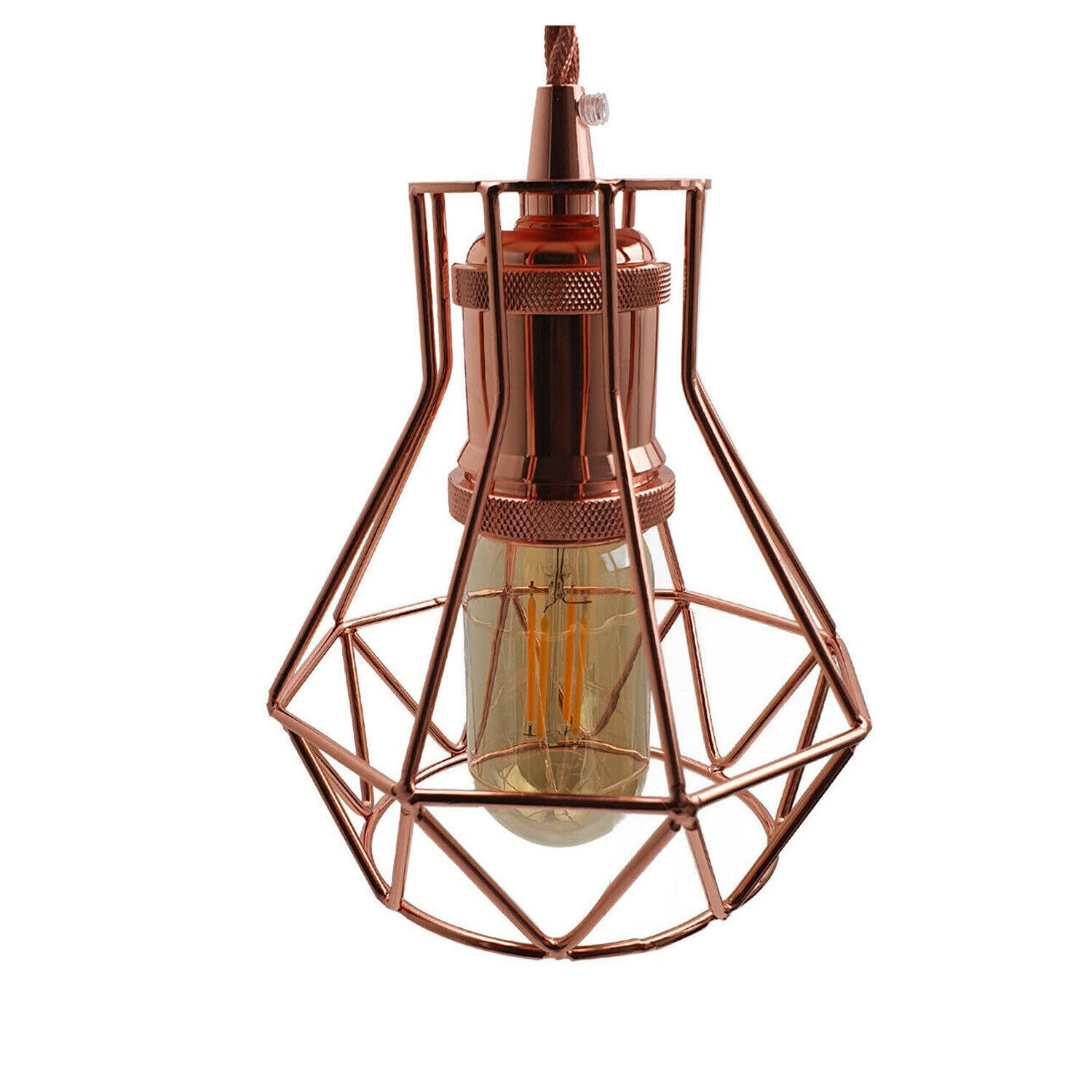 Vintage Industrial Lamp Light with Antique Retro design in rose gold finish, featuring an E27 fitting and a decorative cage.