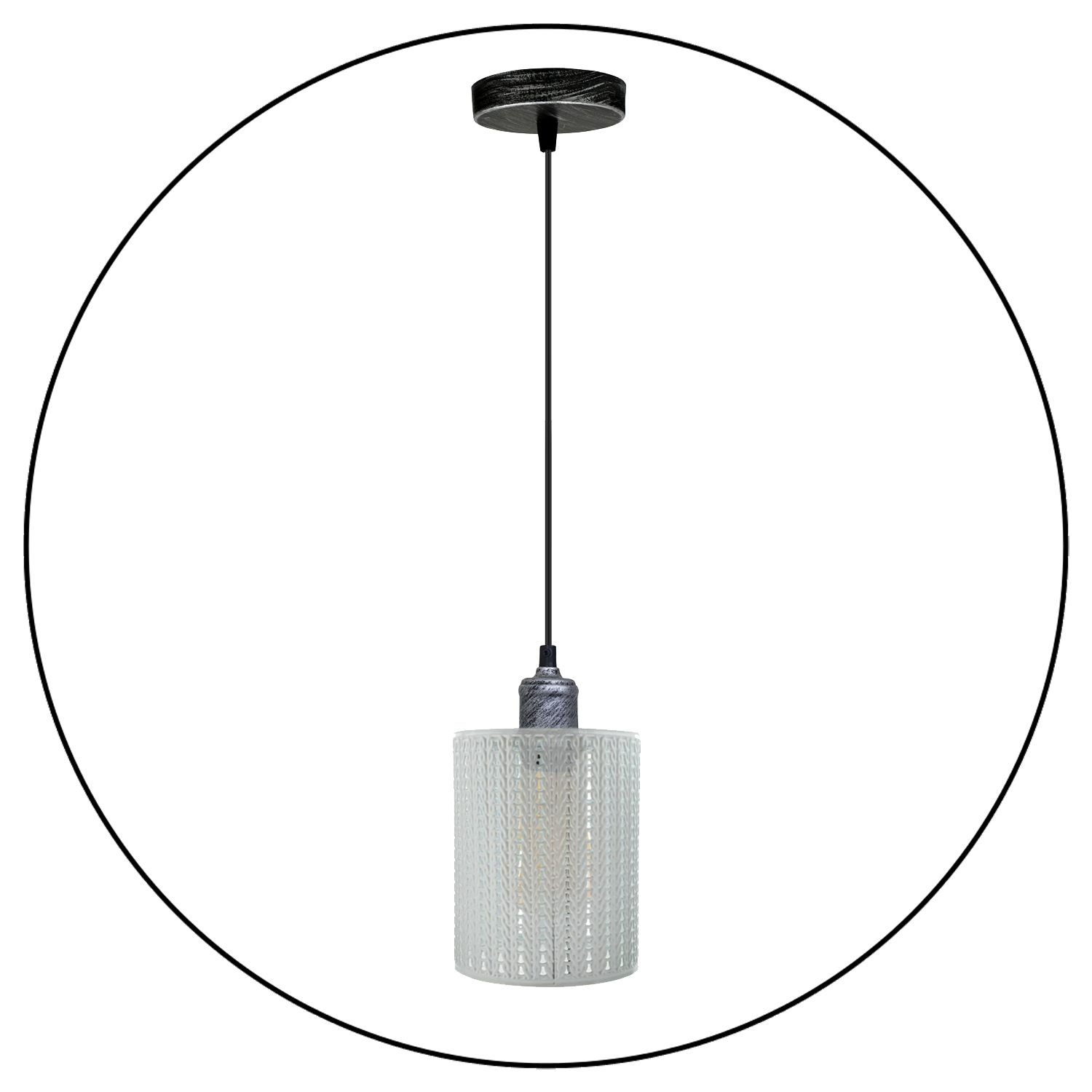 Vintage Industrial Metal Ceiling Pendant with a brushed silver finish and white shade, hanging elegantly from a ceiling.