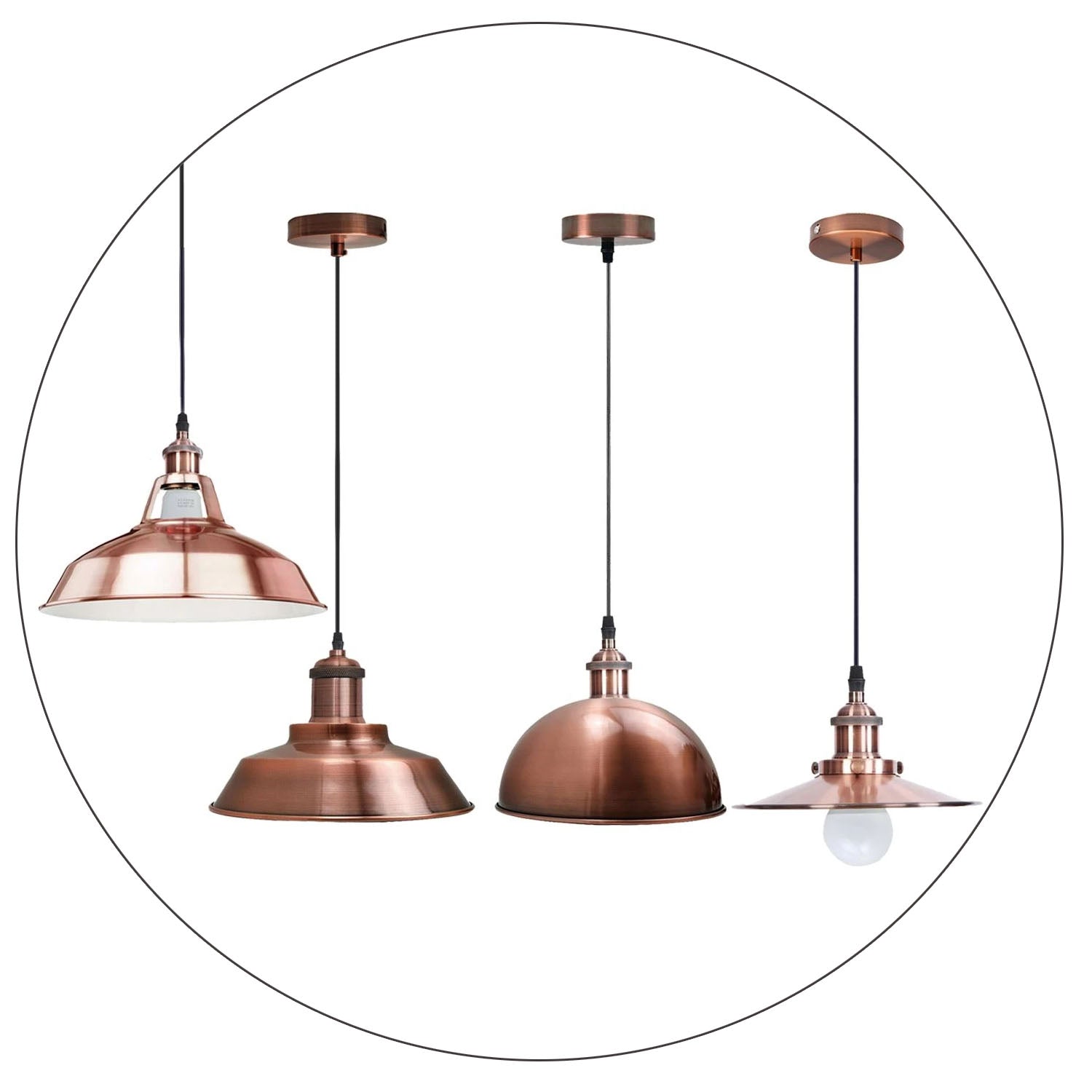 Vintage industrial metal retro ceiling pendant light with a copper shade, showcasing its elegant dome design and warm glow.