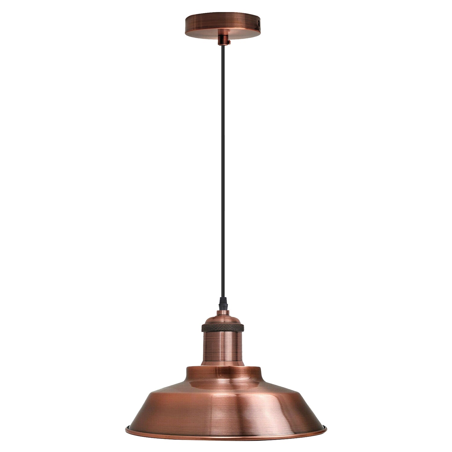 Vintage industrial metal retro ceiling pendant light with a copper shade, showcasing its elegant dome design and warm glow.