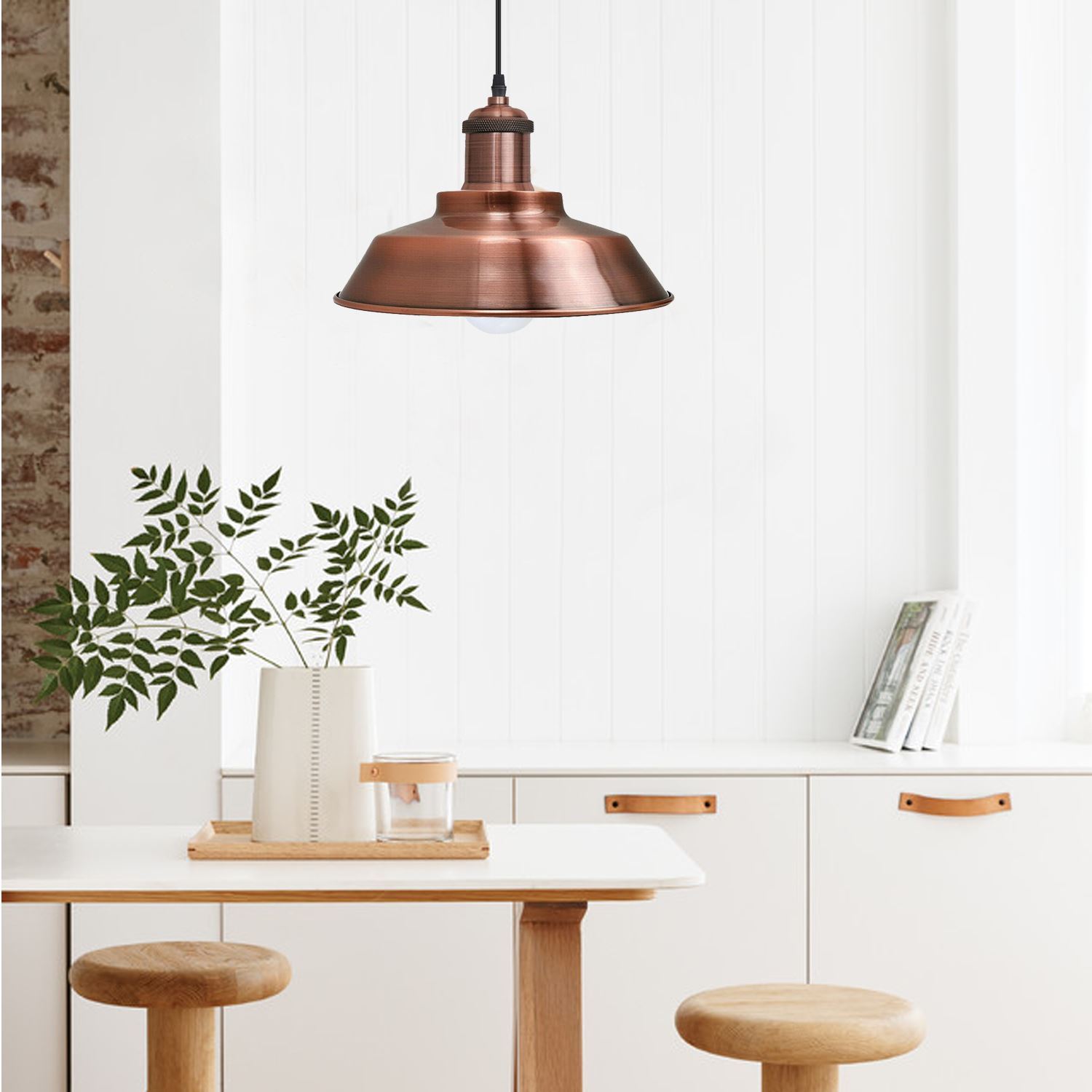 Vintage industrial metal retro ceiling pendant light with a copper shade, showcasing its elegant dome design and warm glow.