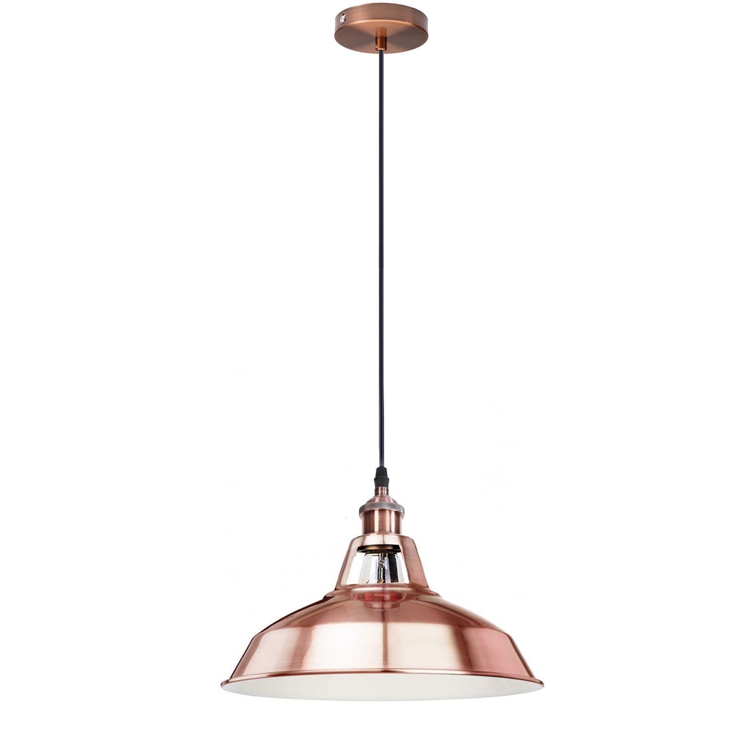 Vintage industrial metal retro ceiling pendant light with a copper shade, showcasing its elegant dome design and warm glow.