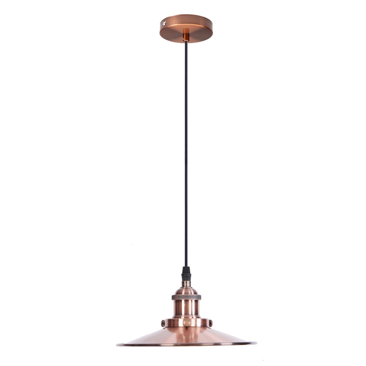 Vintage industrial metal retro ceiling pendant light with a copper shade, showcasing its elegant dome design and warm glow.