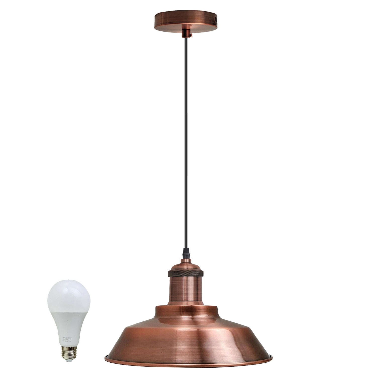 Vintage industrial metal retro ceiling pendant light with a copper shade, showcasing its elegant dome design and warm glow.