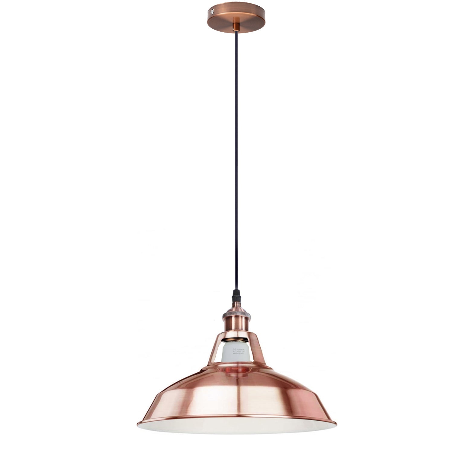 Vintage industrial metal retro ceiling pendant light with a copper shade, showcasing its elegant dome design and warm glow.