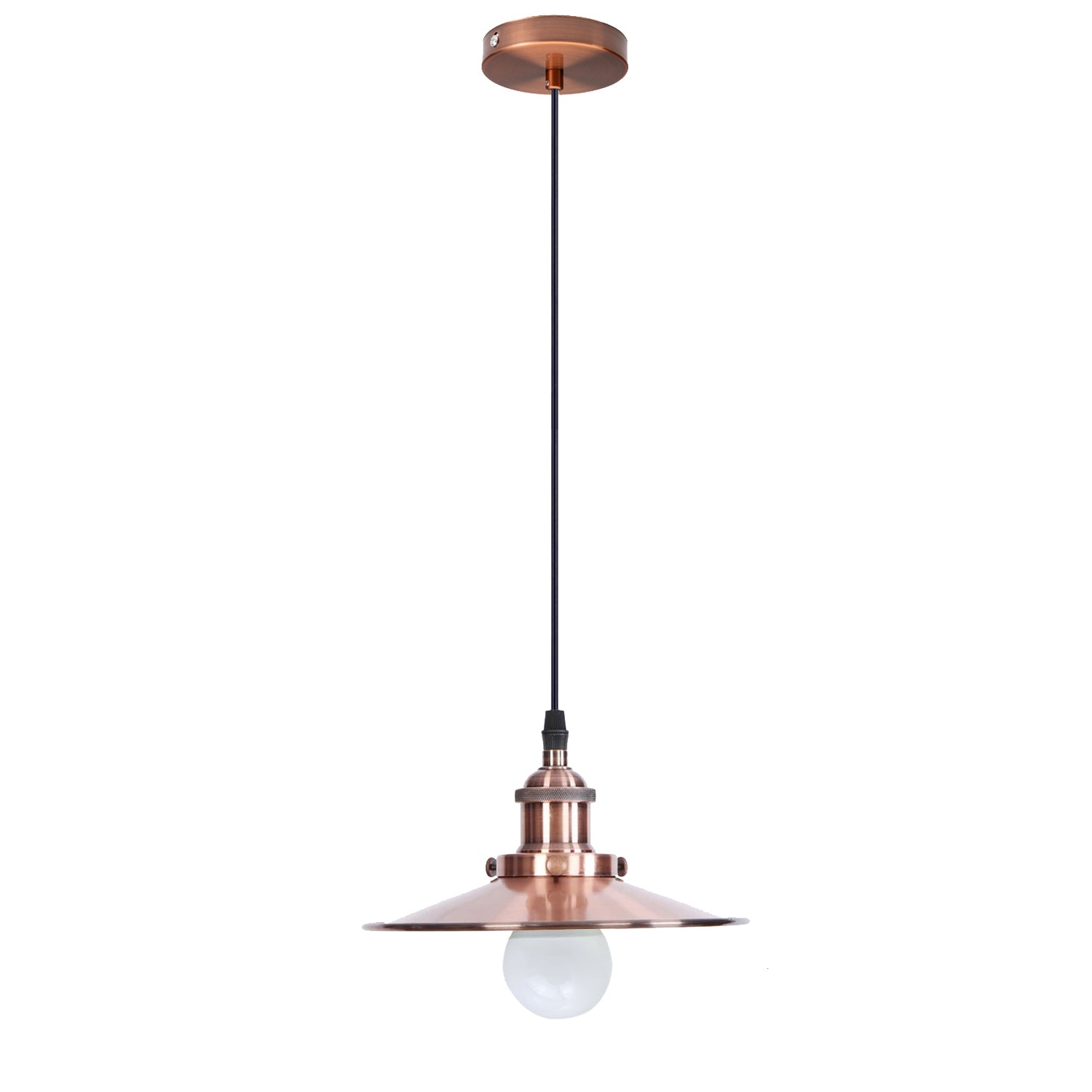 Vintage industrial metal retro ceiling pendant light with a copper shade, showcasing its elegant dome design and warm glow.