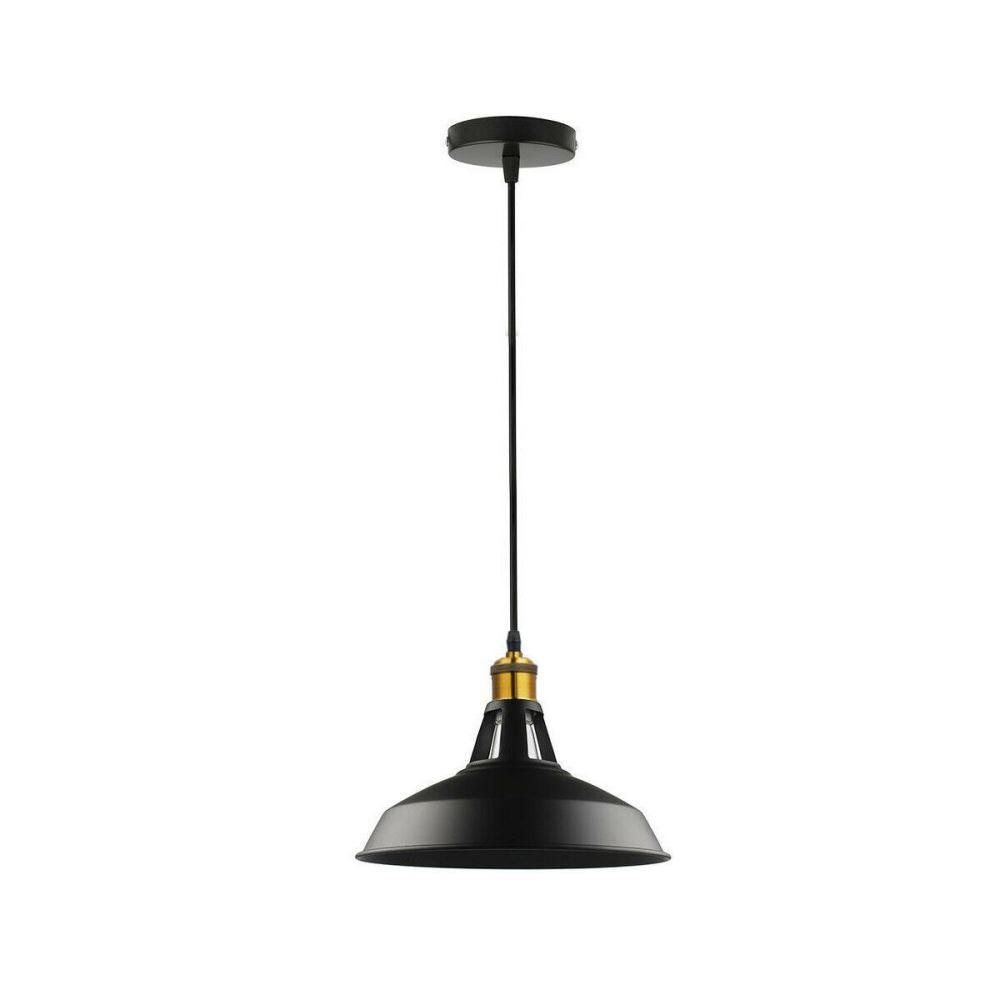 Vintage Industrial Retro Loft Metal Hanging Ceiling Lampshade in black finish, showcasing its stylish design and adjustable fabric wire.