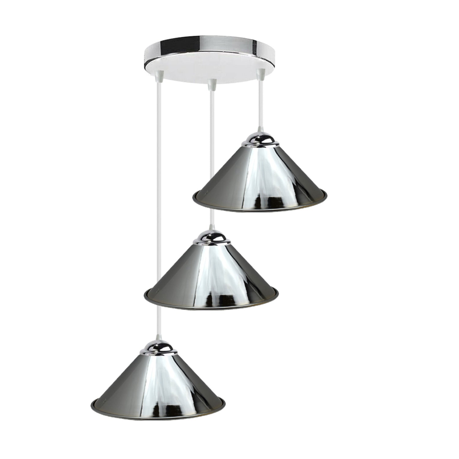 Vintage Industrial Retro Loft Style Ceiling Lamp Shade Pendant with chrome finish and three light holders, ideal for home decor.