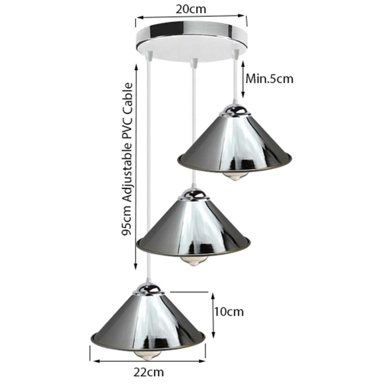 Vintage Industrial Retro Loft Style Ceiling Lamp Shade Pendant with chrome finish and three light holders, ideal for home decor.