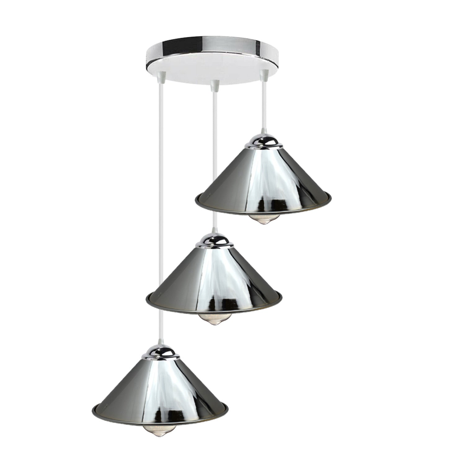 Vintage Industrial Retro Loft Style Ceiling Lamp Shade Pendant with chrome finish and three light holders, ideal for home decor.