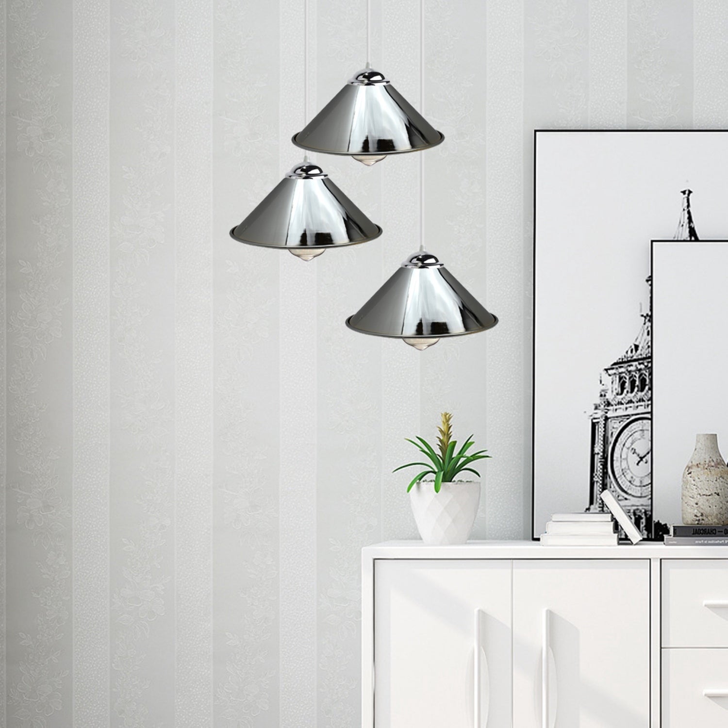 Vintage Industrial Retro Loft Style Ceiling Lamp Shade Pendant with chrome finish and three light holders, ideal for home decor.