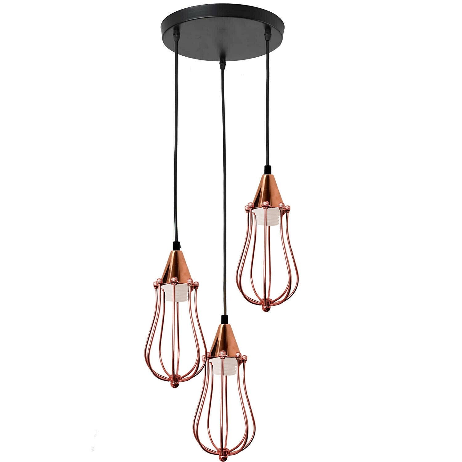 Vintage Industrial Retro Metal Cage Lampshade in rose gold finish, showcasing its unique design and adjustable cable.