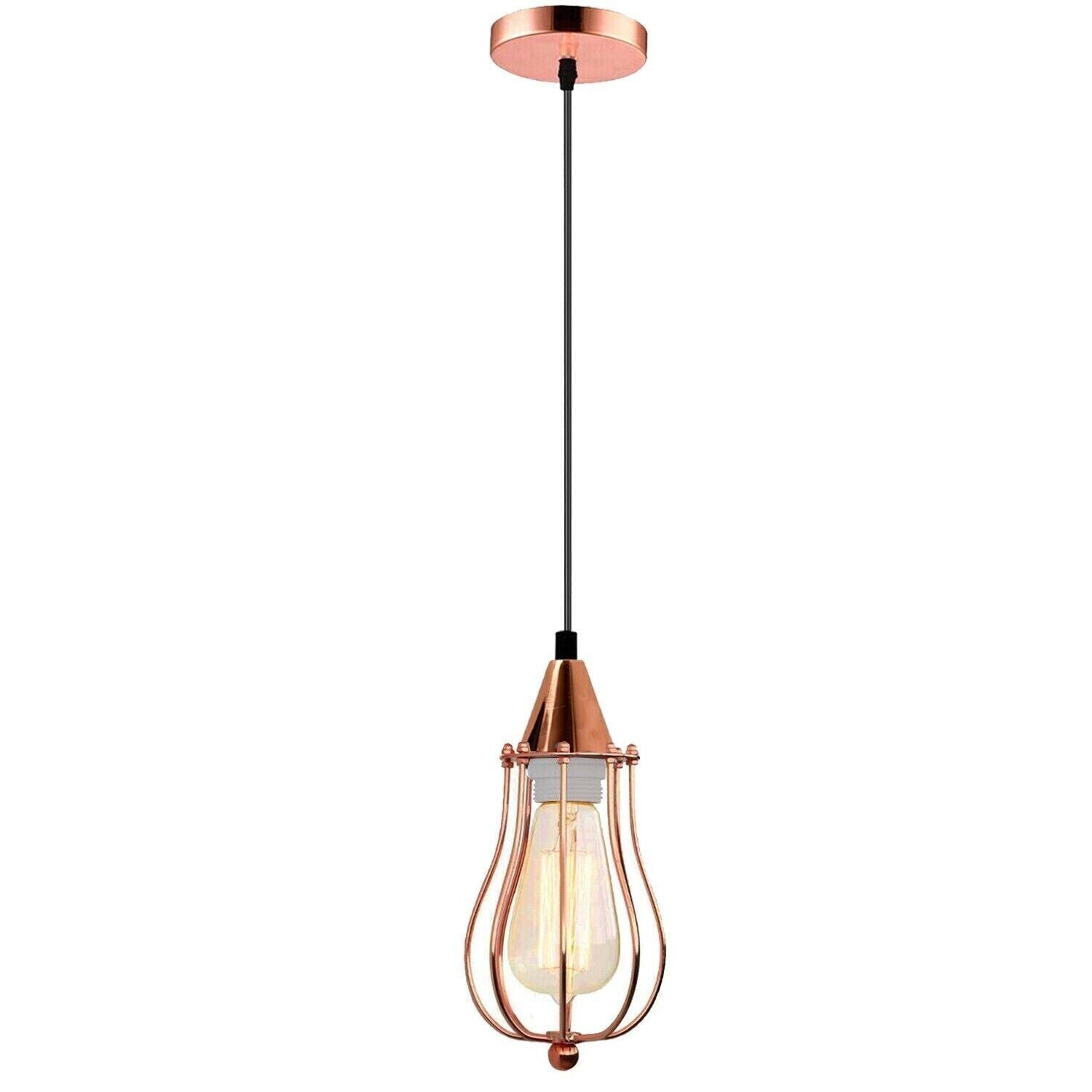 Vintage Industrial Retro Metal Cage Lampshade in rose gold finish, showcasing its unique design and adjustable cable.