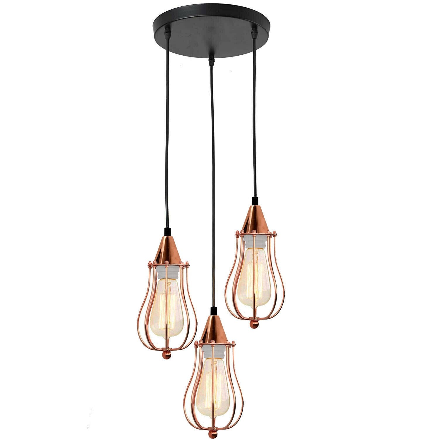 Vintage Industrial Retro Metal Cage Lampshade in rose gold finish, showcasing its unique design and adjustable cable.