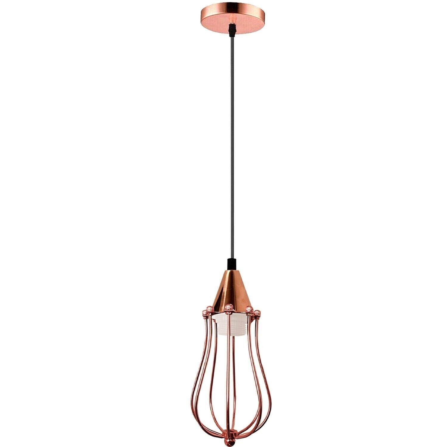 Vintage Industrial Retro Metal Cage Lampshade in rose gold finish, showcasing its unique design and adjustable cable.