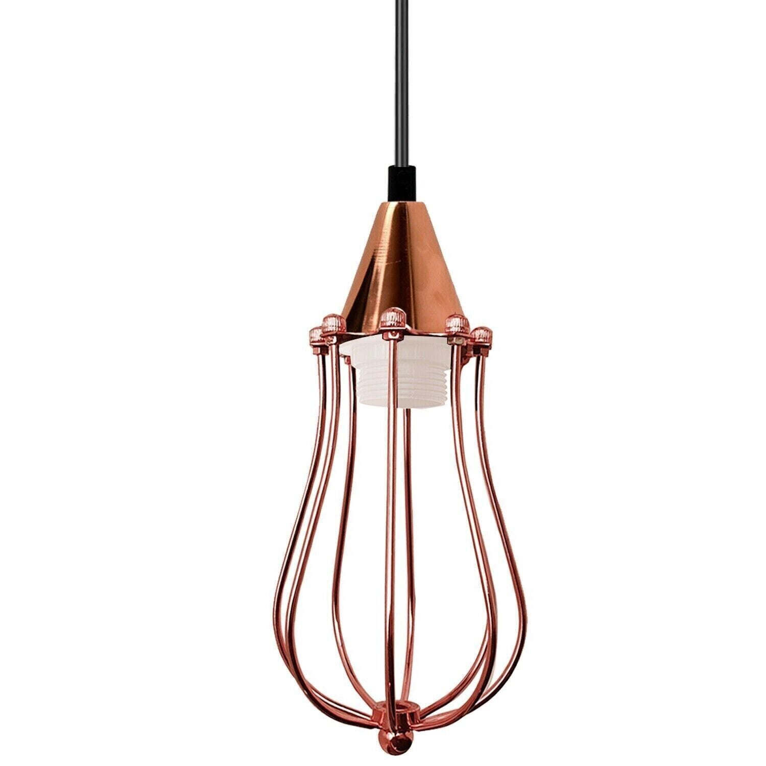 Vintage Industrial Retro Metal Cage Lampshade in rose gold finish, showcasing its unique design and adjustable cable.