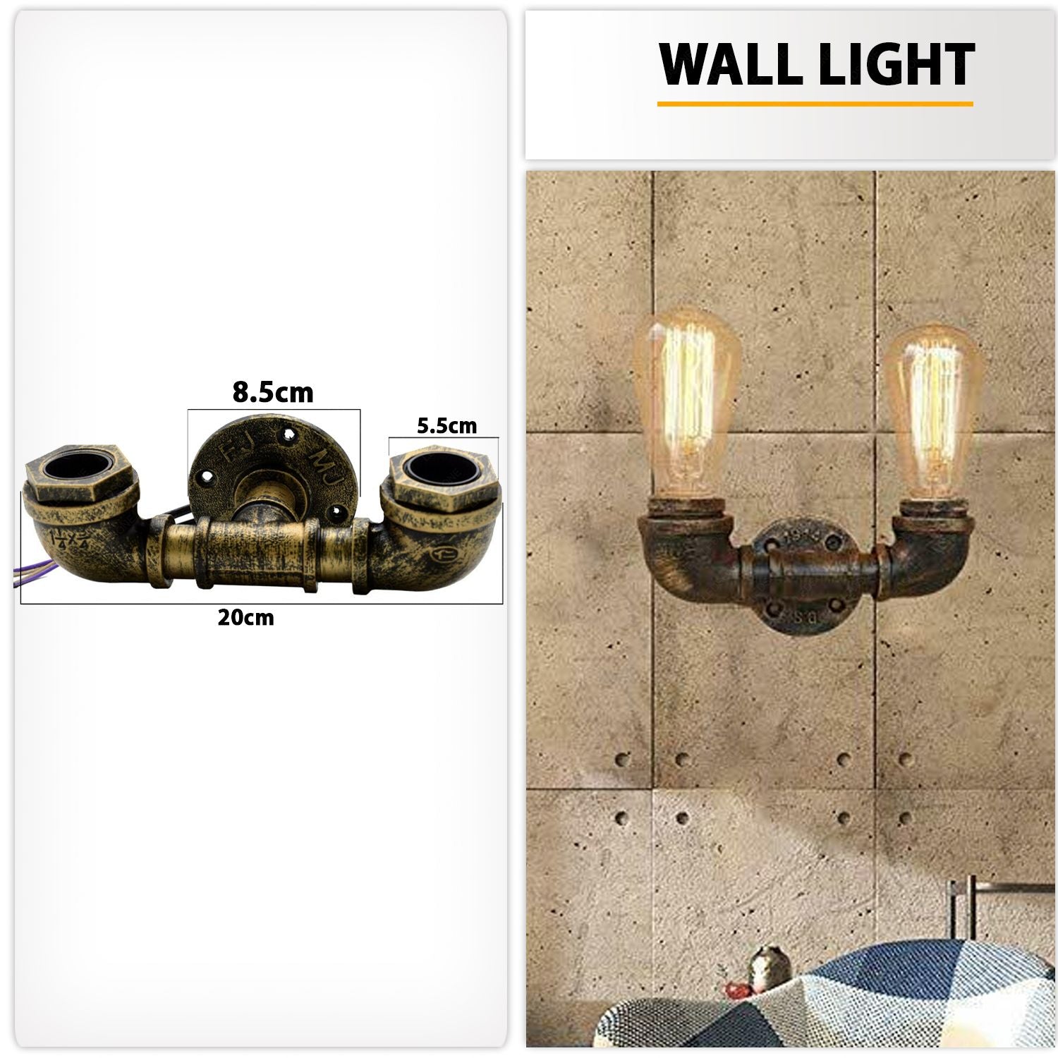 Vintage Industrial Sconce Wall Light featuring a unique water pipe design in various colors, made of durable iron metal.