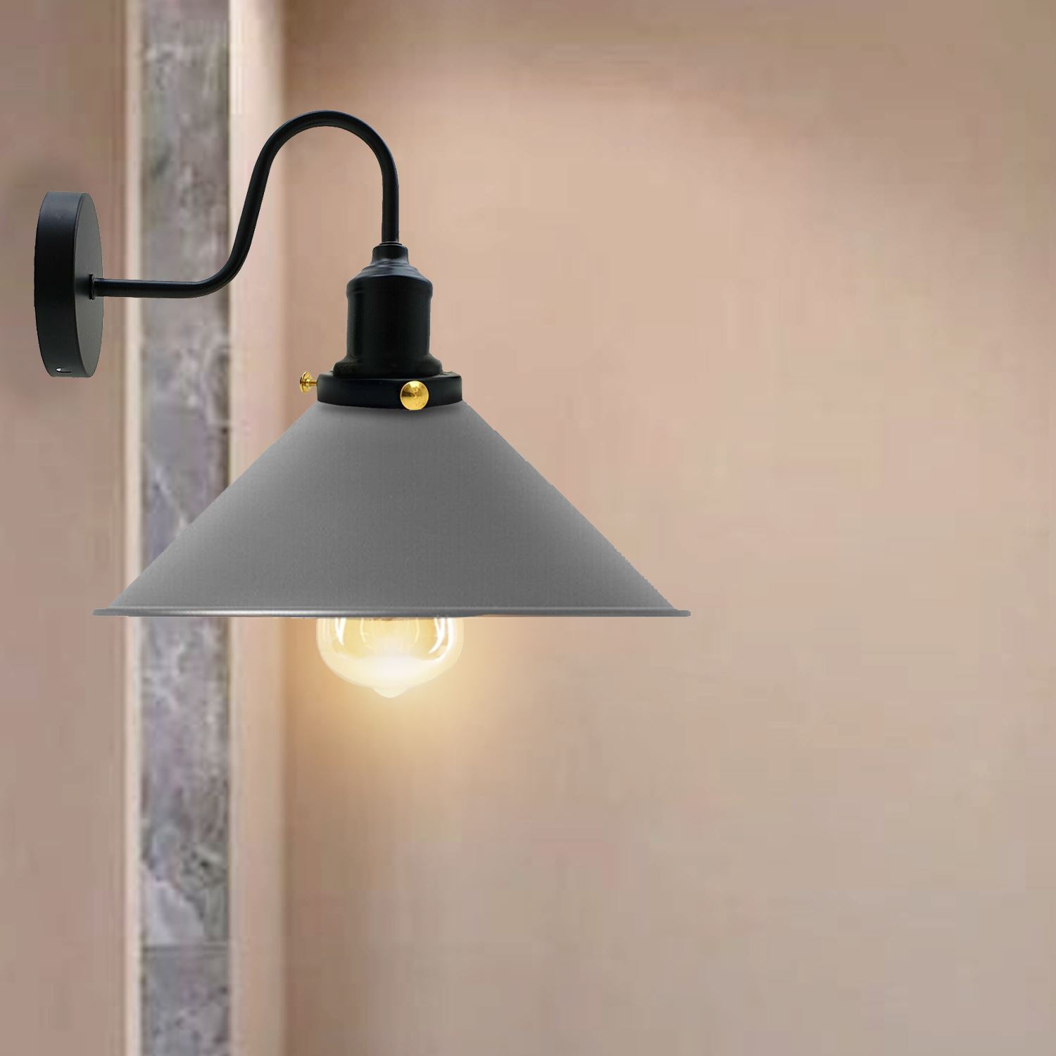 Vintage Industrial Swan Neck Wall Light featuring a cone-shaped metal shade in various colors, ideal for indoor decor.