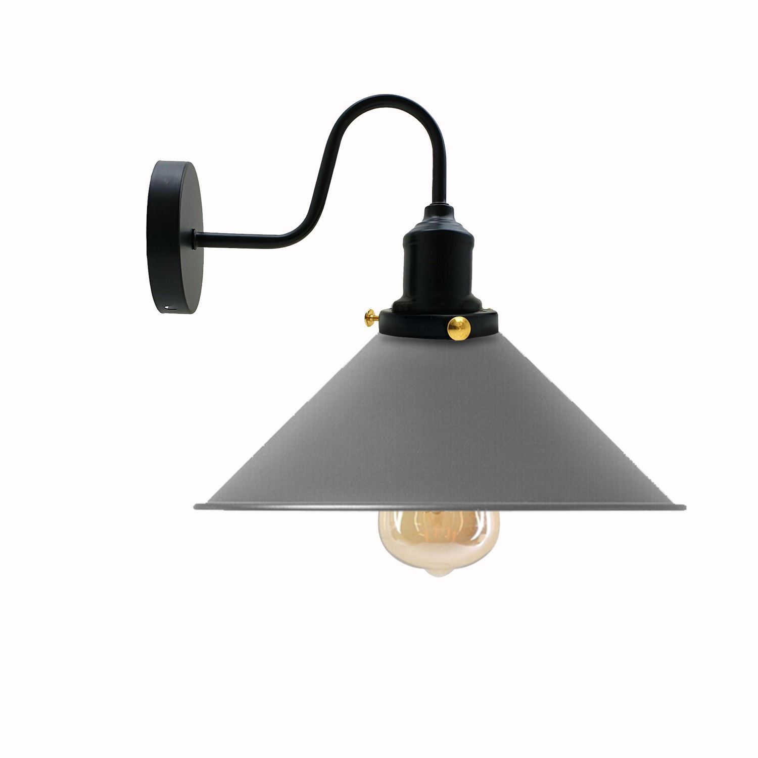 Vintage Industrial Swan Neck Wall Light featuring a cone-shaped metal shade in various colors, ideal for indoor decor.