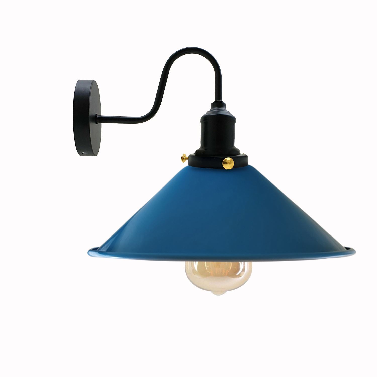 Vintage Industrial Swan Neck Wall Light featuring a cone-shaped metal shade in various colors, ideal for indoor decor.