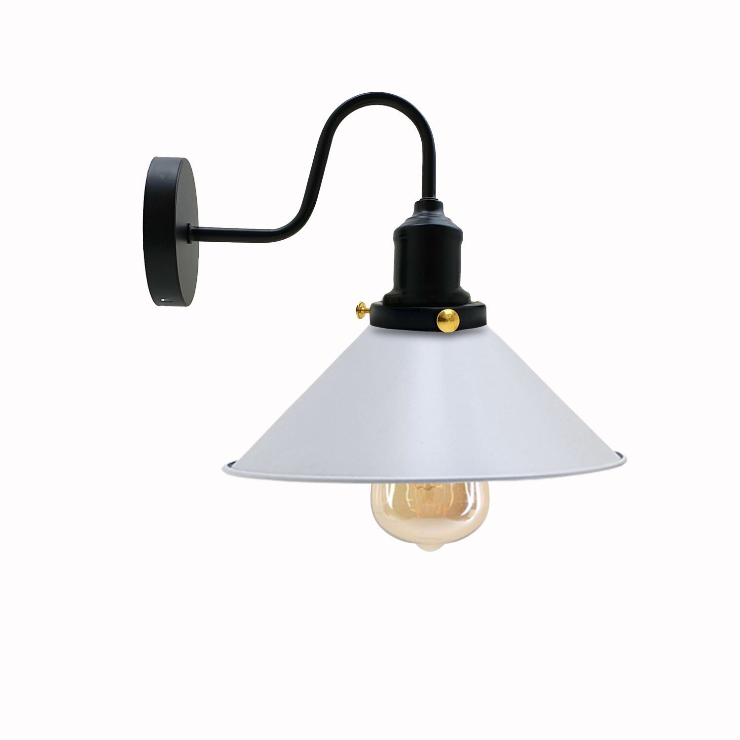 Vintage Industrial Swan Neck Wall Light featuring a cone-shaped metal shade in various colors, ideal for indoor decor.