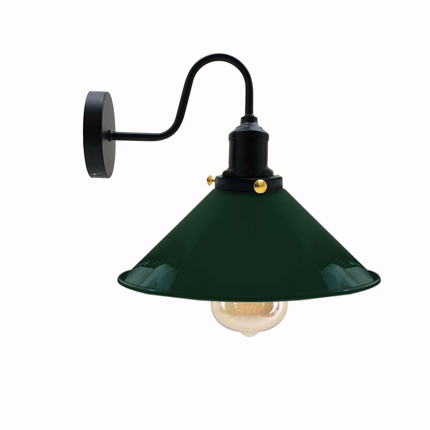 Vintage Industrial Swan Neck Wall Light featuring a cone-shaped metal shade in various colors, ideal for indoor decor.