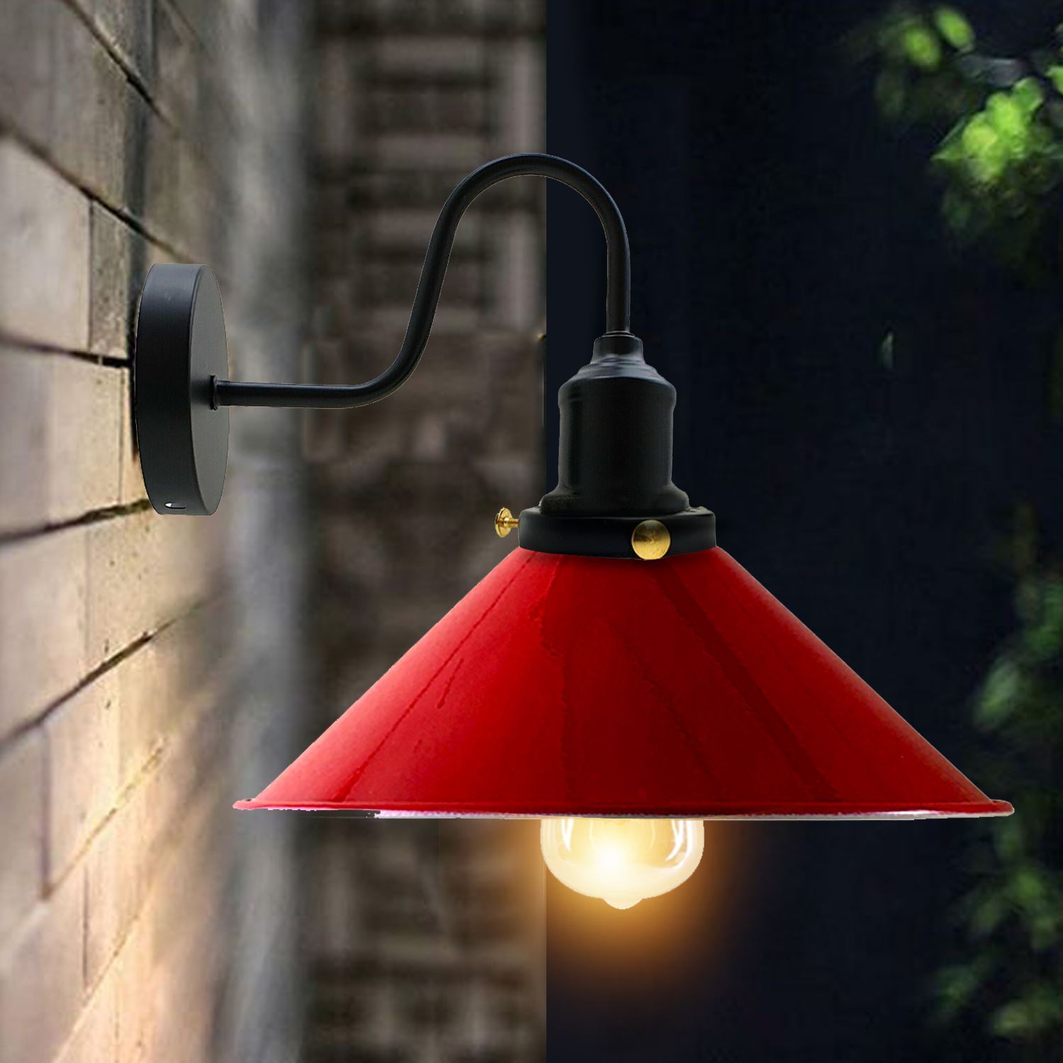 Vintage Industrial Swan Neck Wall Light featuring a cone-shaped metal shade in various colors, ideal for indoor decor.