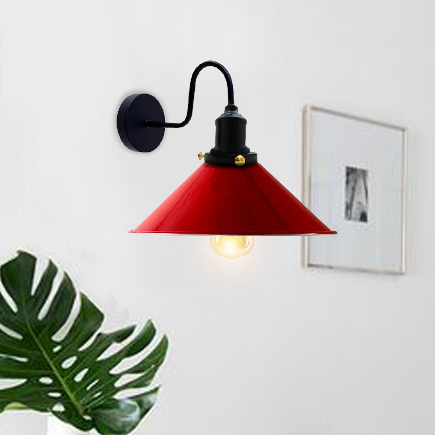 Vintage Industrial Swan Neck Wall Light featuring a cone-shaped metal shade in various colors, ideal for indoor decor.