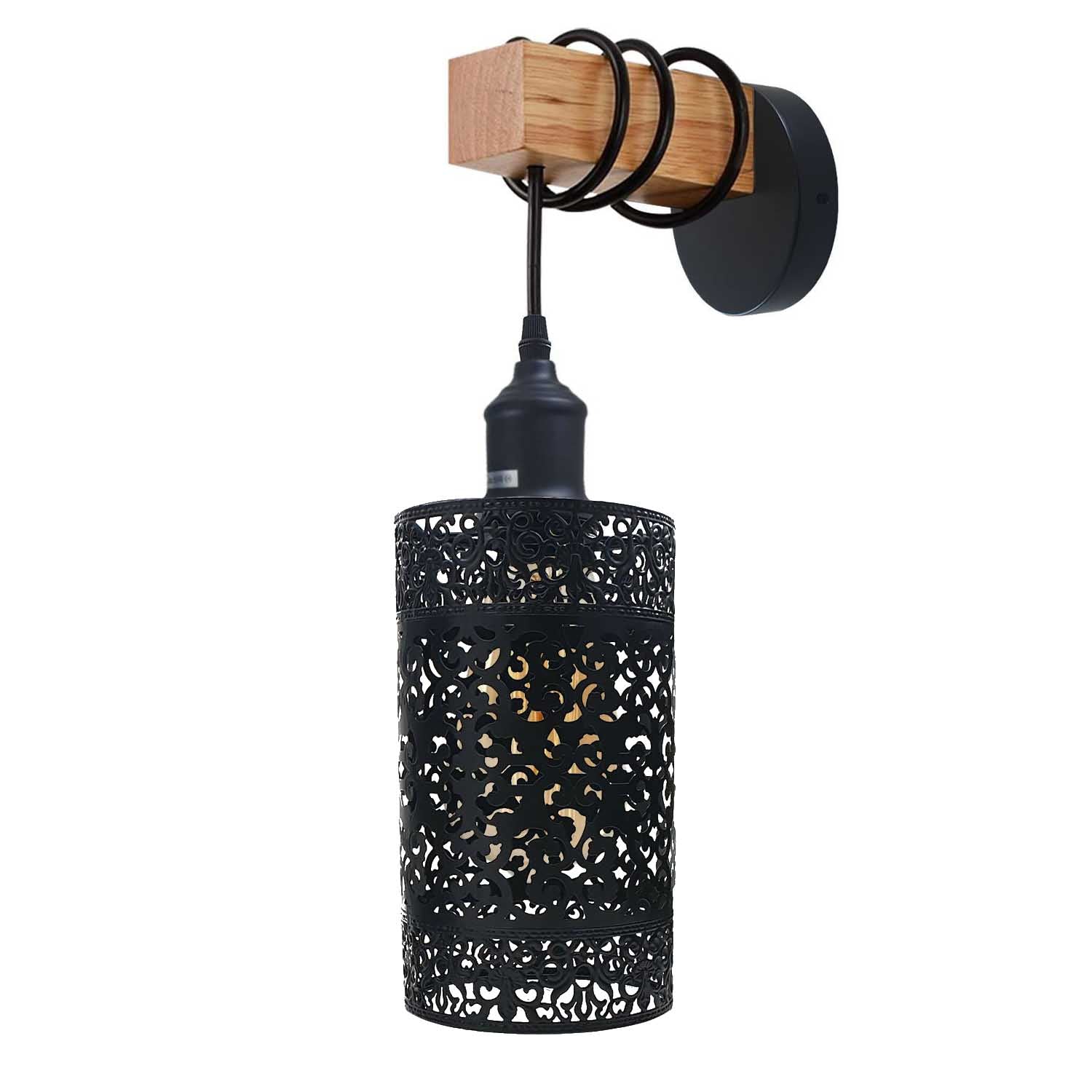 Vintage Light Shade Wall Lifting Industrial Wall Lamp Fixture featuring a black metal and wood design, ideal for stylish lighting.