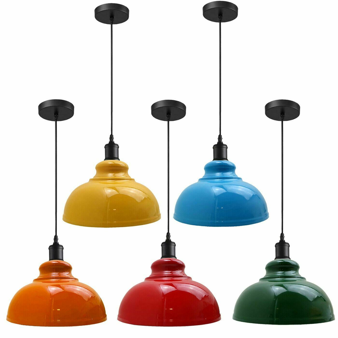 Vintage Metal Curvy Shape Hanging Pendant Light in vibrant colors, showcasing its sleek dome design and adjustable features.