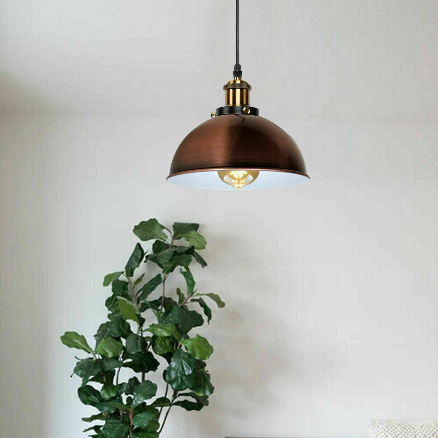 Vintage Modern Ceiling Pendant Light with metal dome shade, showcasing copper and yellow brass finishes, ideal for indoor decoration.