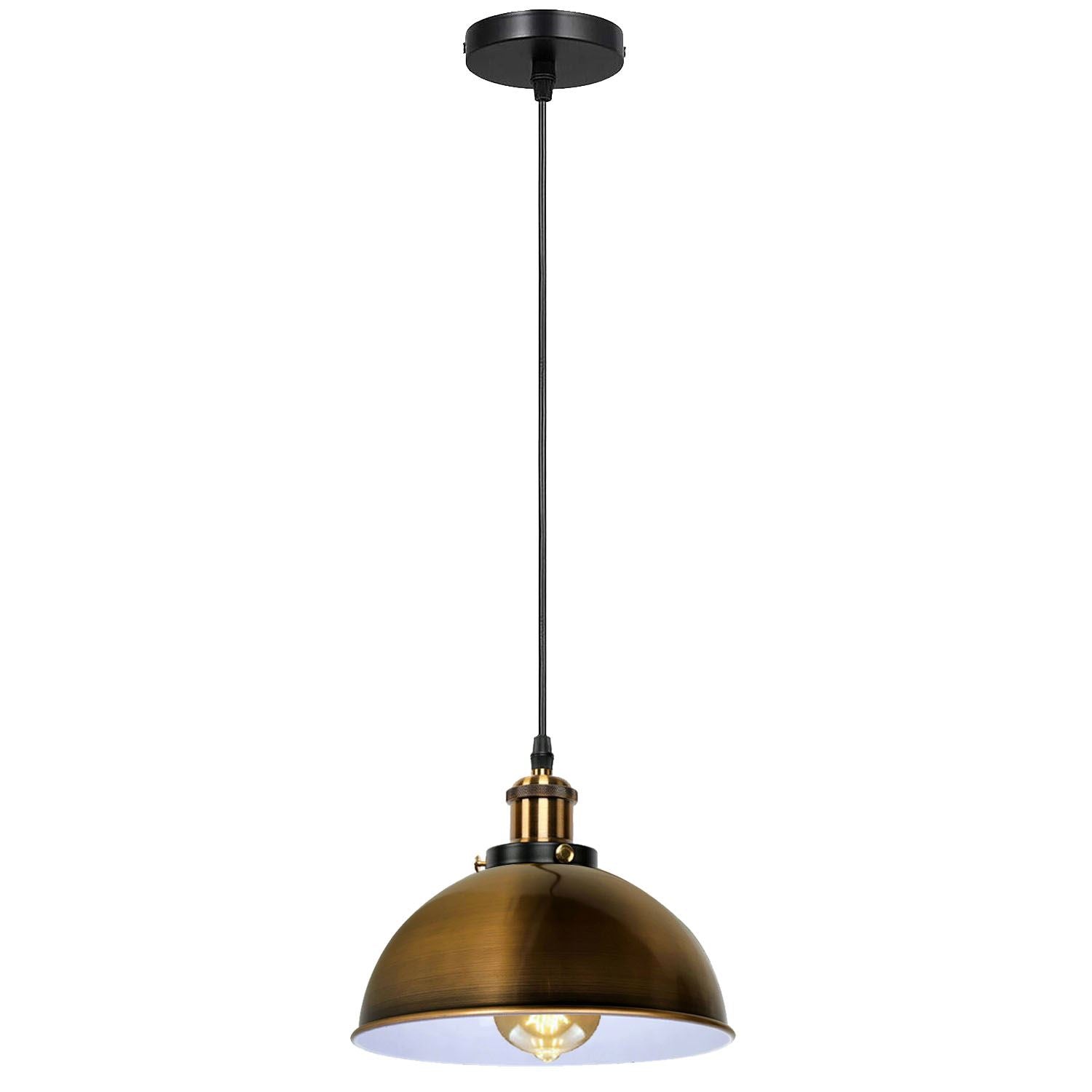 Vintage Modern Ceiling Pendant Light with metal dome shade, showcasing copper and yellow brass finishes, ideal for indoor decoration.