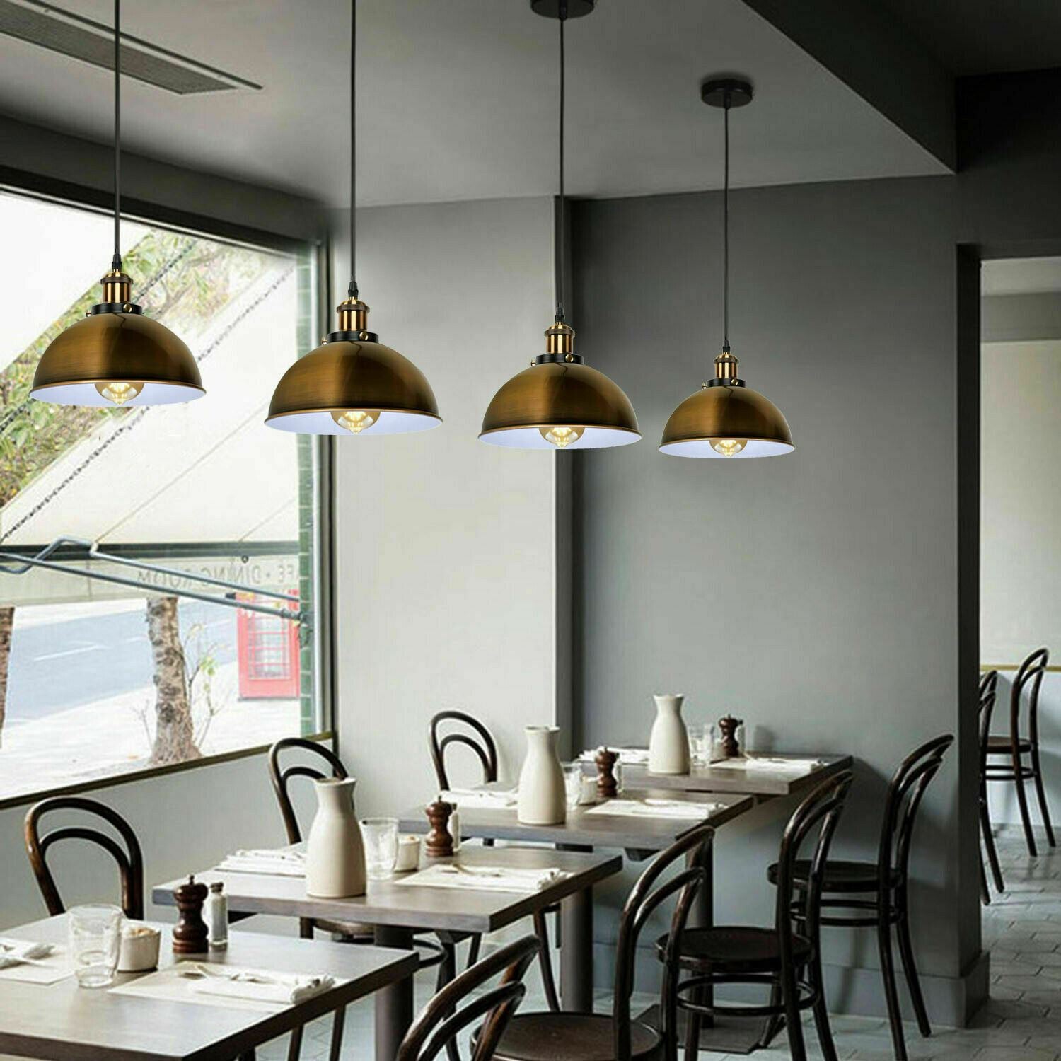 Vintage Modern Ceiling Pendant Light with metal dome shade, showcasing copper and yellow brass finishes, ideal for indoor decoration.