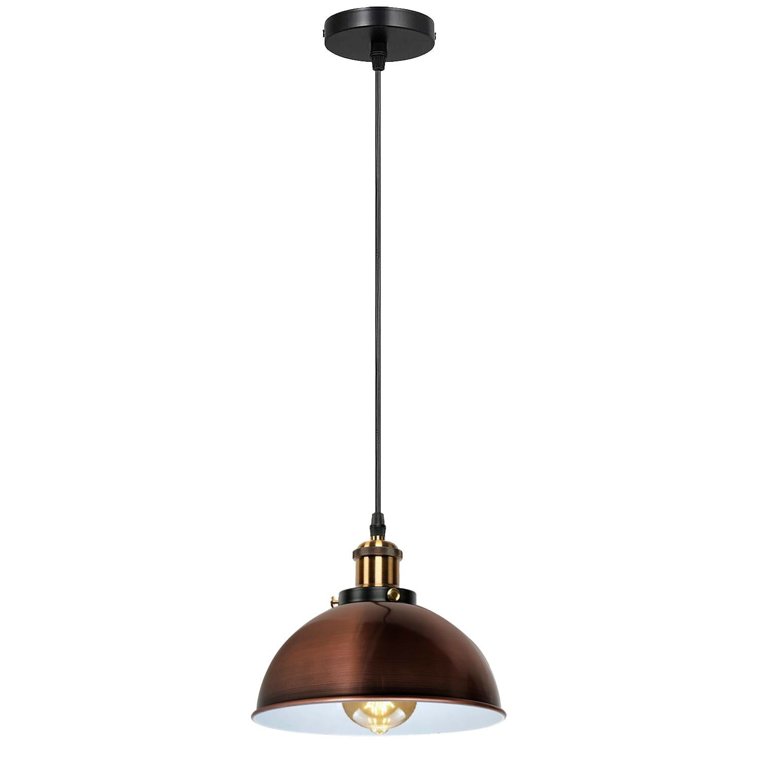 Vintage Modern Ceiling Pendant Light with metal dome shade, showcasing copper and yellow brass finishes, ideal for indoor decoration.